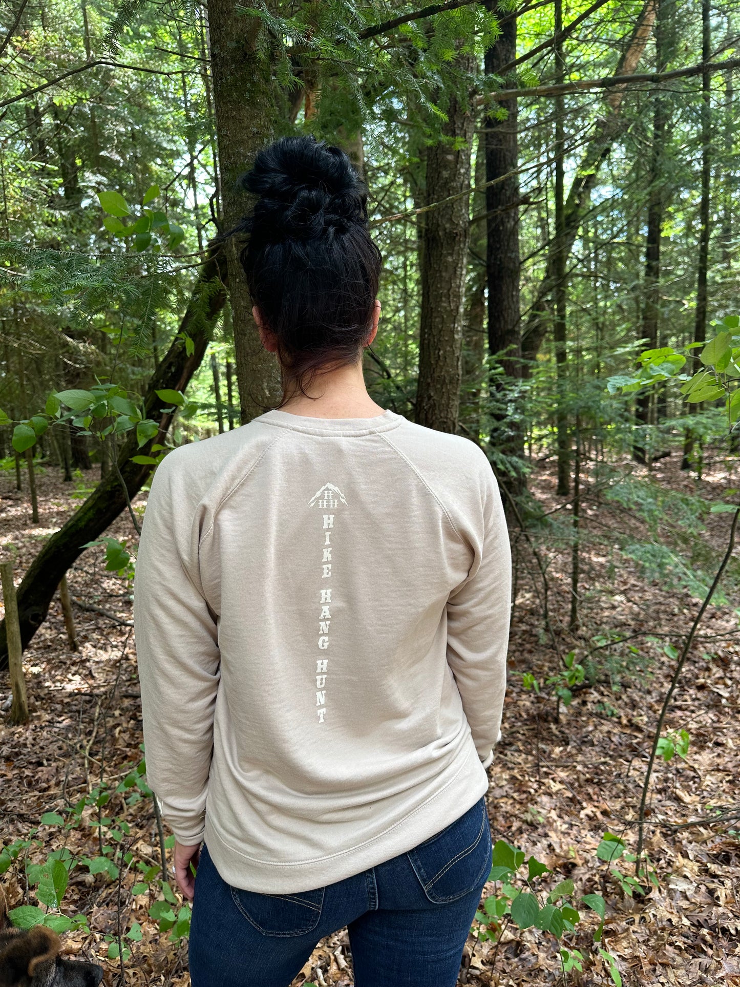Hike Hang Hunt- Women's Terry Crewneck Lightweight Sweatshirt - Sand/Ivory
